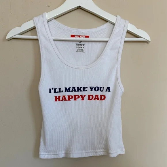 Happy Dad X Full Send Tank White Cotton USA Crop Women’s Large - Picture 2 of 5